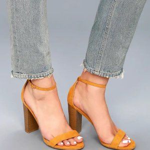 Lulus Mustard Yellow Suede Ankle Strap Heels